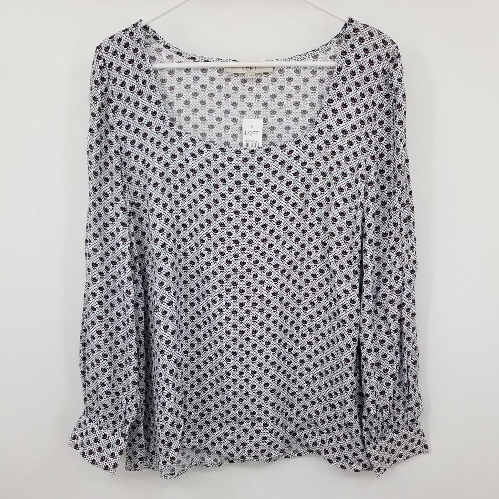 NWT Loft Ann Taylor Geometric Floral Print Square Neck Blouse Shirt Medium